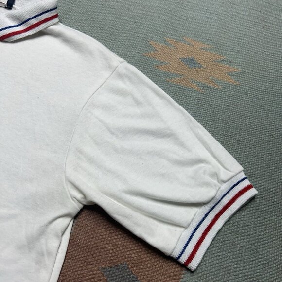 Vintage 80s short sleeve polo shirt poly cotton soft red white blue adult medium - Picture 3 of 7